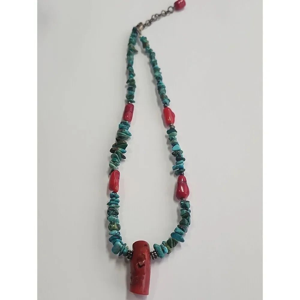 Gold Stone Jewelry Corporation Turquoise Coral Beaded Sterling Silver Elements